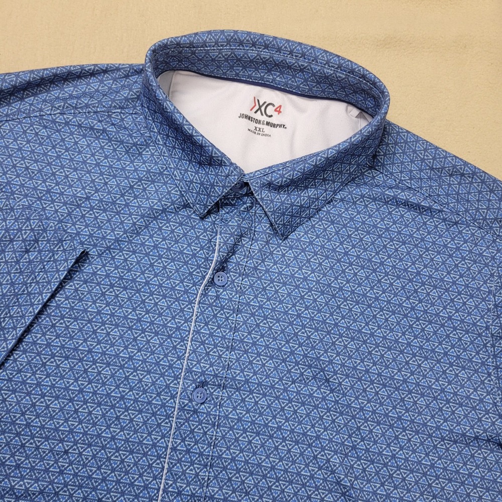 Johnston & Murphy Mens 2XL‎ Blue Geometric Performance Stretch Button Up SS